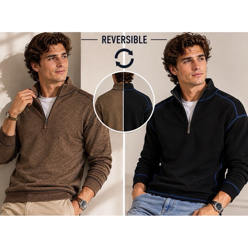Tommy Bahama Mens Reversible Flipshore 1/2 Zip Sweatshirt Size L XL Brown Black